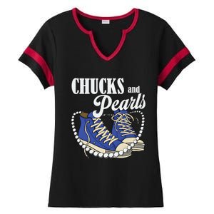 Chucks And Pearls IM With Her Kamala 2024 Ladies Halftime Notch Neck Tee