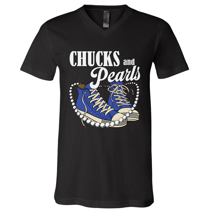 Chucks And Pearls IM With Her Kamala 2024 V-Neck T-Shirt