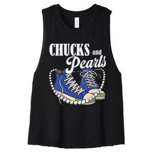 Chucks And Pearls IM With Her Kamala 2024 Women's Racerback Cropped Tank