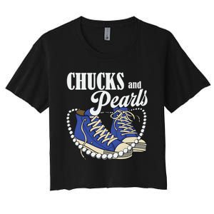 Chucks And Pearls IM With Her Kamala 2024 Women's Crop Top Tee