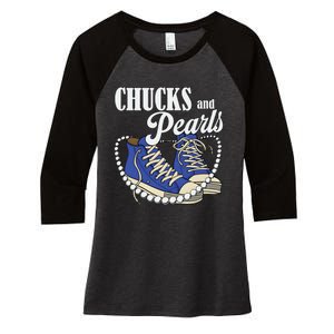 Chucks And Pearls IM With Her Kamala 2024 Women's Tri-Blend 3/4-Sleeve Raglan Shirt