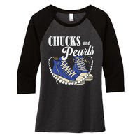 Chucks And Pearls IM With Her Kamala 2024 Women's Tri-Blend 3/4-Sleeve Raglan Shirt