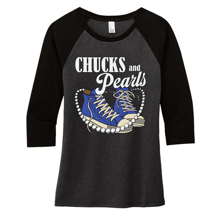 Chucks And Pearls IM With Her Kamala 2024 Women's Tri-Blend 3/4-Sleeve Raglan Shirt