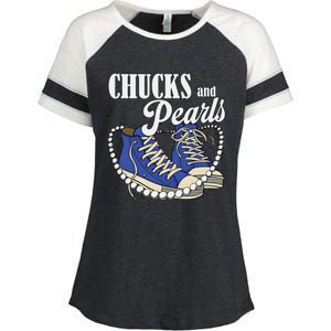 Chucks And Pearls IM With Her Kamala 2024 Enza Ladies Jersey Colorblock Tee