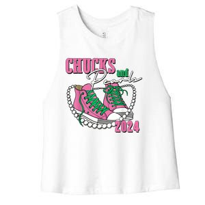 Chucks And Pearls IM With Her Kamala 2024 Women's Racerback Cropped Tank