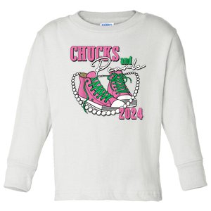 Chucks And Pearls IM With Her Kamala 2024 Toddler Long Sleeve Shirt