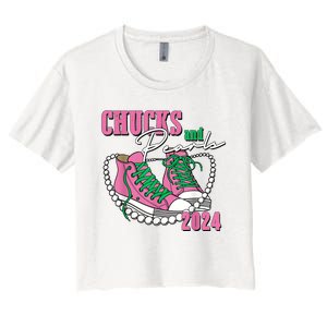 Chucks And Pearls IM With Her Kamala 2024 Women's Crop Top Tee