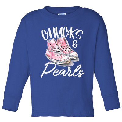 Chucks And Pearls Kamala Harris 2024 Toddler Long Sleeve Shirt