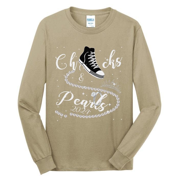 Chucks And Pearls 2024 Kamala Harris 2024 Vote For President Gift Tall Long Sleeve T-Shirt