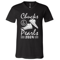 Chucks And Pearls Kamala Harris 2024 Usa Election 2024 Gift V-Neck T-Shirt