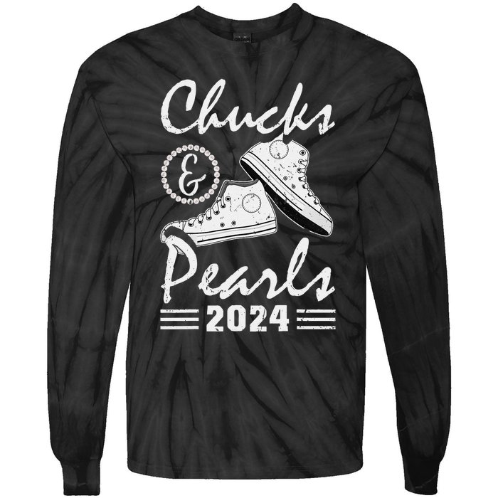 Chucks And Pearls Kamala Harris 2024 Usa Election 2024 Gift Tie-Dye Long Sleeve Shirt