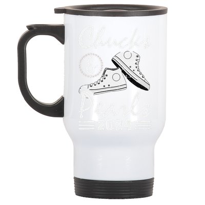 Chucks And Pearls Kamala Harris 2024 Usa Election 2024 Gift Stainless Steel Travel Mug