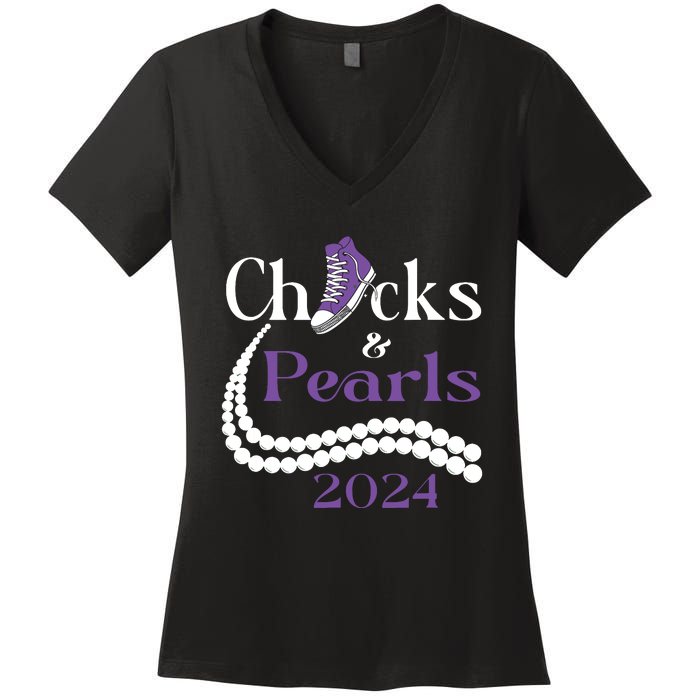 Chucks And Pearls I Understand The Assignment 2024 Women's V-Neck T-Shirt