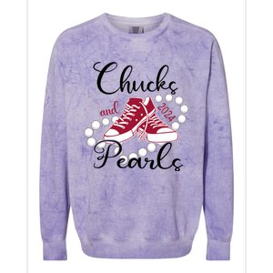 Chucks And Pearls IM With Her Kamala 2024 For President 47 Gift Colorblast Crewneck Sweatshirt