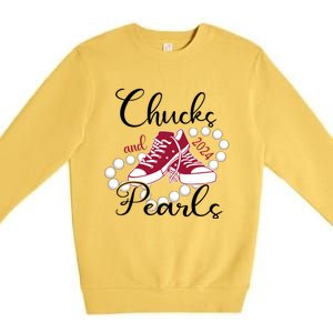 Chucks And Pearls IM With Her Kamala 2024 For President 47 Gift Premium Crewneck Sweatshirt