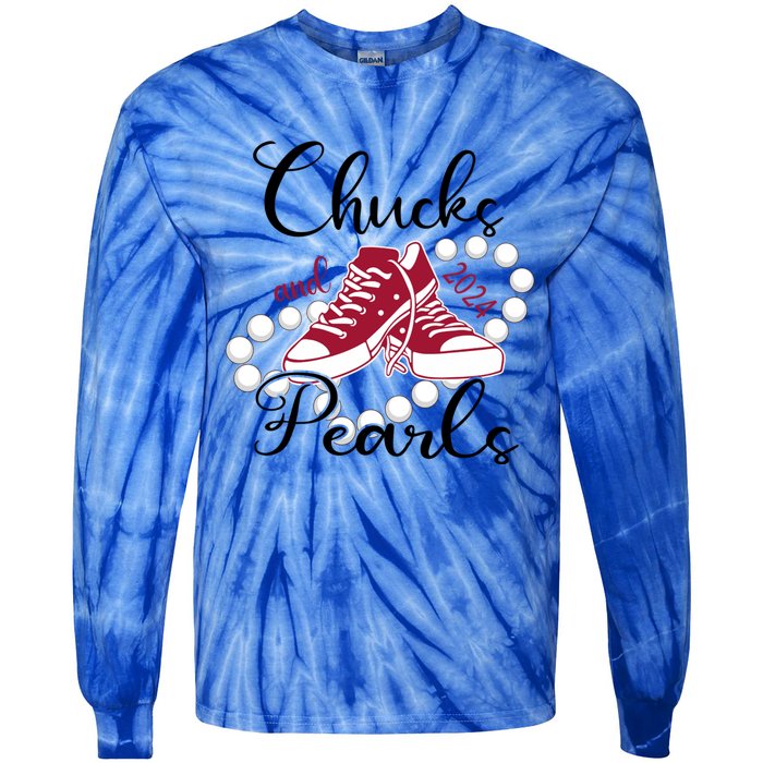 Chucks And Pearls IM With Her Kamala 2024 For President 47 Gift Tie-Dye Long Sleeve Shirt