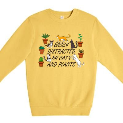 Cats And Plants Funny Gardening For Gardener Great Gift Premium Crewneck Sweatshirt