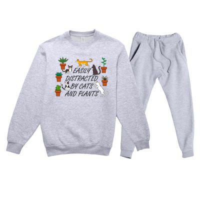 Cats And Plants Funny Gardening For Gardener Great Gift Premium Crewneck Sweatsuit Set