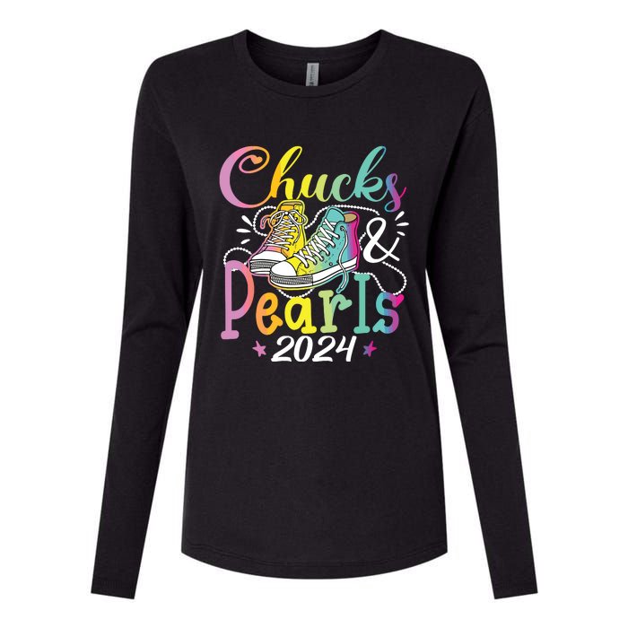 Chucks And Pearls Im With Her Kamala 2024 Womens Cotton Relaxed Long Sleeve T-Shirt