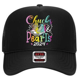 Chucks And Pearls Im With Her Kamala 2024 High Crown Mesh Back Trucker Hat