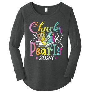 Chucks And Pearls Im With Her Kamala 2024 Women's Perfect Tri Tunic Long Sleeve Shirt