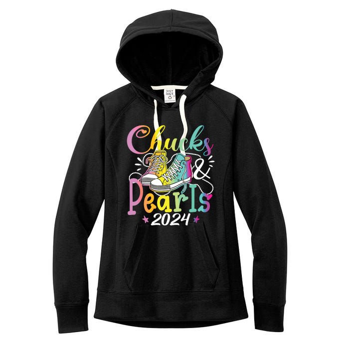 Chucks And Pearls Im With Her Kamala 2024 Women's Fleece Hoodie