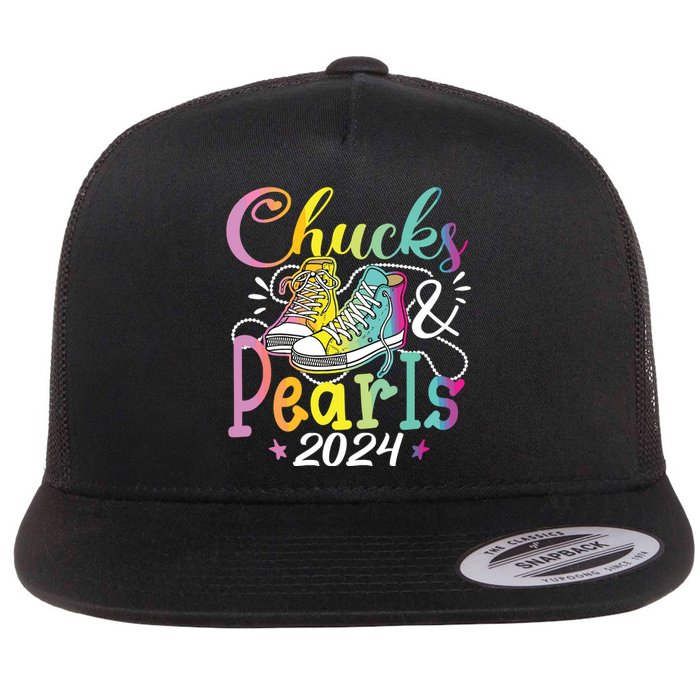 Chucks And Pearls Im With Her Kamala 2024 Flat Bill Trucker Hat