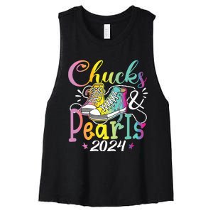 Chucks And Pearls Im With Her Kamala 2024 Women's Racerback Cropped Tank