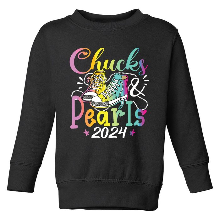 Chucks And Pearls Im With Her Kamala 2024 Toddler Sweatshirt