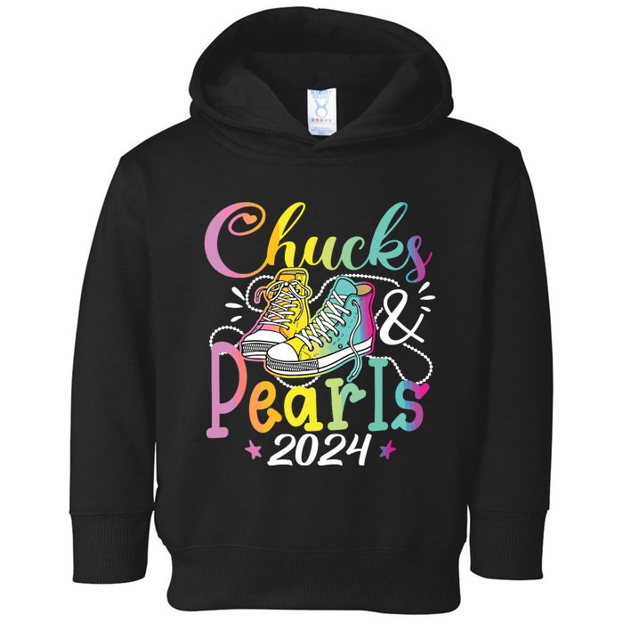 Chucks And Pearls Im With Her Kamala 2024 Toddler Hoodie