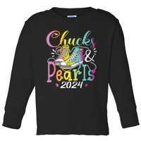 Chucks And Pearls Im With Her Kamala 2024 Toddler Long Sleeve Shirt