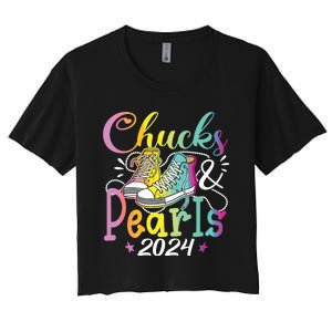 Chucks And Pearls Im With Her Kamala 2024 Women's Crop Top Tee