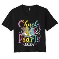 Chucks And Pearls Im With Her Kamala 2024 Women's Crop Top Tee