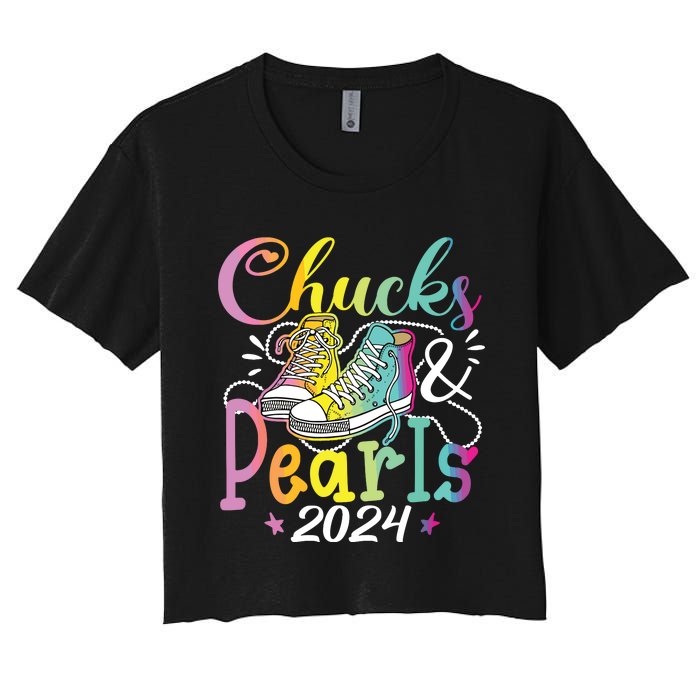 Chucks And Pearls Im With Her Kamala 2024 Women's Crop Top Tee