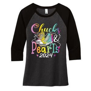 Chucks And Pearls Im With Her Kamala 2024 Women's Tri-Blend 3/4-Sleeve Raglan Shirt