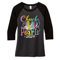 Chucks And Pearls Im With Her Kamala 2024 Women's Tri-Blend 3/4-Sleeve Raglan Shirt