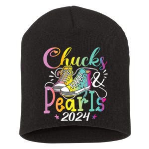 Chucks And Pearls Im With Her Kamala 2024 Short Acrylic Beanie