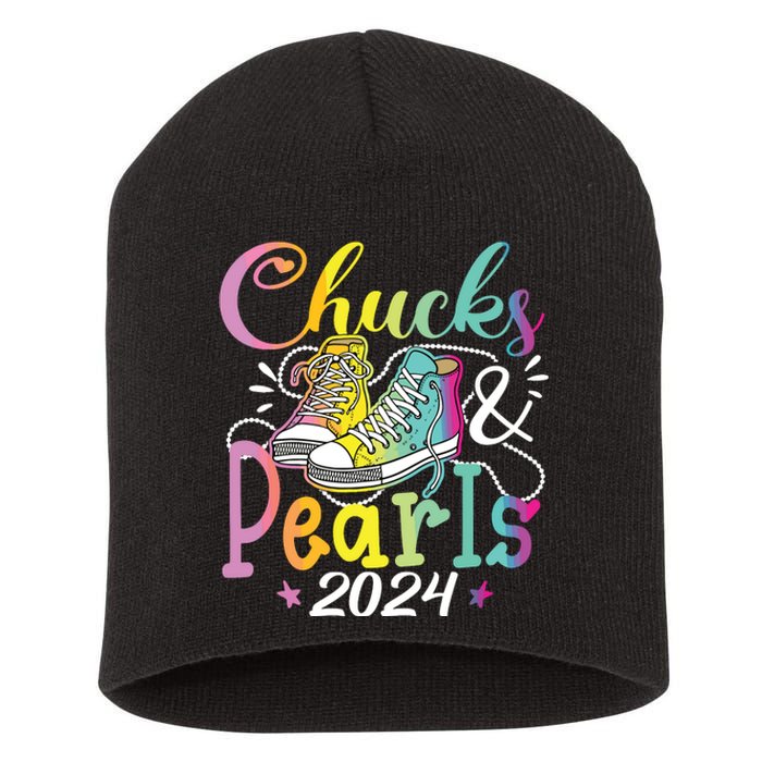 Chucks And Pearls Im With Her Kamala 2024 Short Acrylic Beanie