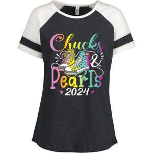 Chucks And Pearls Im With Her Kamala 2024 Enza Ladies Jersey Colorblock Tee