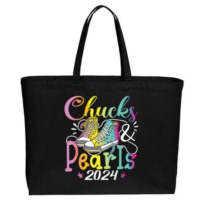 Chucks And Pearls Im With Her Kamala 2024 Cotton Canvas Jumbo Tote