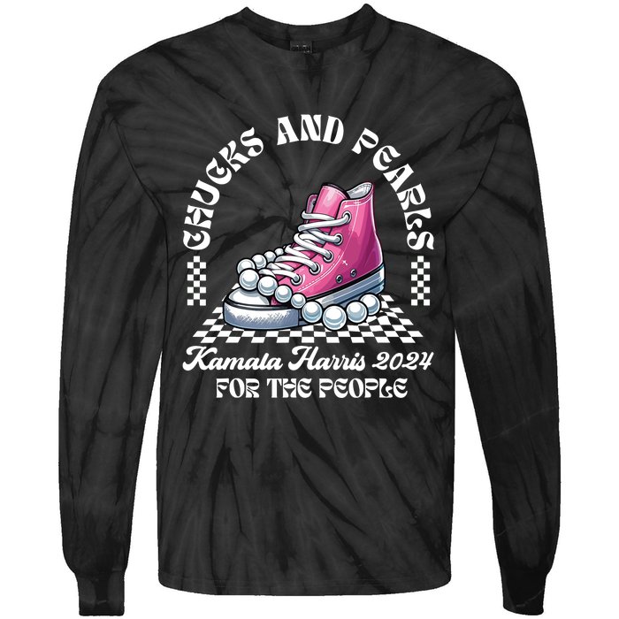 Chucks And Pearls Kamala Harris 2024 President Campaign Tie-Dye Long Sleeve Shirt