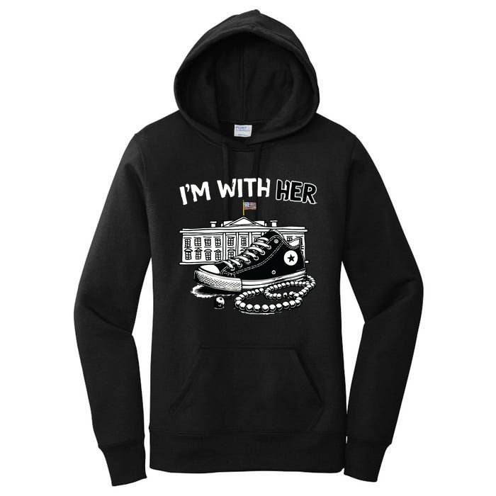 Chucks And Pearls Im With Her Kamala 2024 Retro Vintage Women's Pullover Hoodie