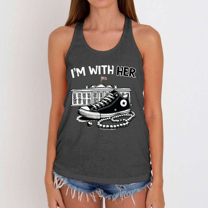 Chucks And Pearls Im With Her Kamala 2024 Retro Vintage Women's Knotted Racerback Tank