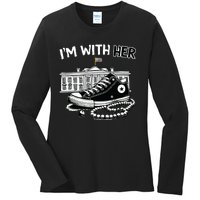 Chucks And Pearls Im With Her Kamala 2024 Retro Vintage Ladies Long Sleeve Shirt