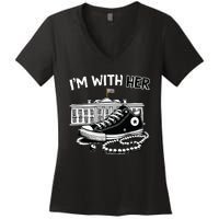 Chucks And Pearls Im With Her Kamala 2024 Retro Vintage Women's V-Neck T-Shirt