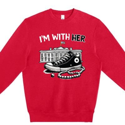 Chucks And Pearls Im With Her Kamala 2024 Retro Vintage Premium Crewneck Sweatshirt