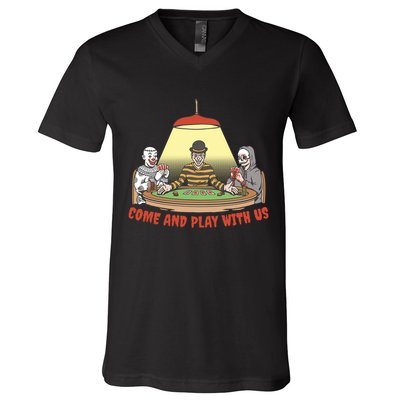 Come And Play With Us Spooky Horror Halloween V-Neck T-Shirt