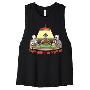 Come And Play With Us Spooky Horror Halloween Women's Racerback Cropped Tank