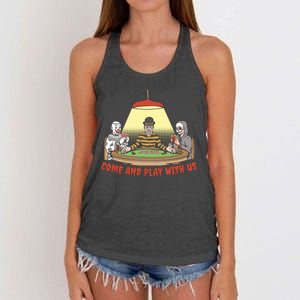 Come And Play With Us Spooky Horror Halloween Women's Knotted Racerback Tank