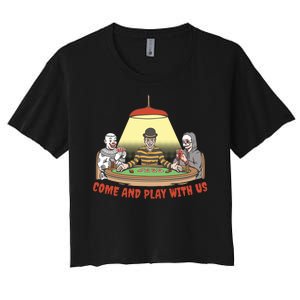 Come And Play With Us Spooky Horror Halloween Women's Crop Top Tee